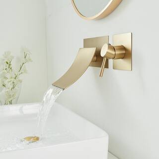 BWE Single Handle Wall Mount Spout Waterfall Bathroom Faucet in Brushed Gold A-93007-BG