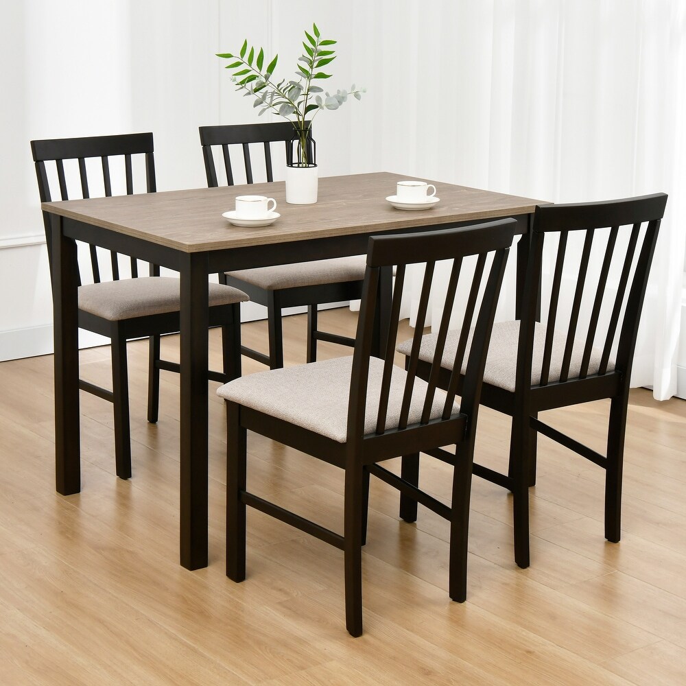 5 Piece Farmhouse Wooden Dining Room Set (1 Table+ 4 Slat Back Chairs)