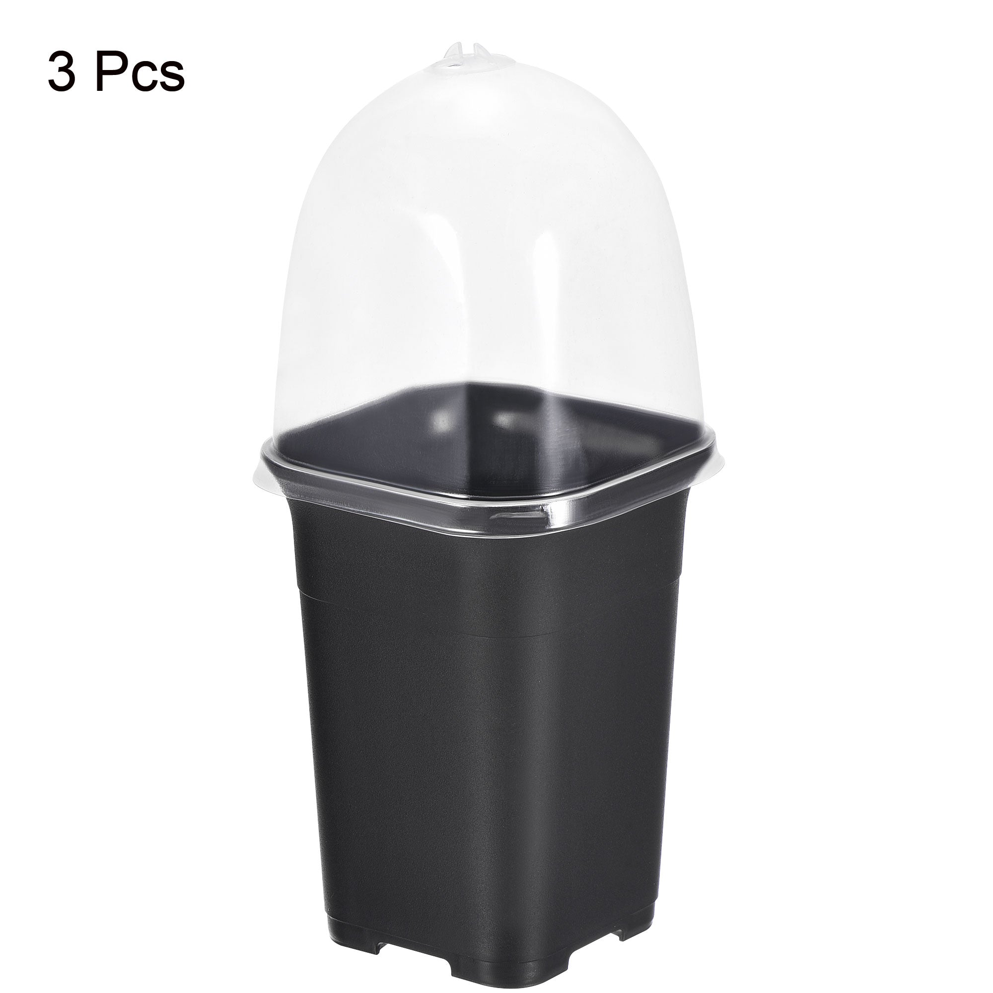 Uxcell 4" Square Nursery Pot Plastic Flower Plant Container with Cover 3 Pack Black