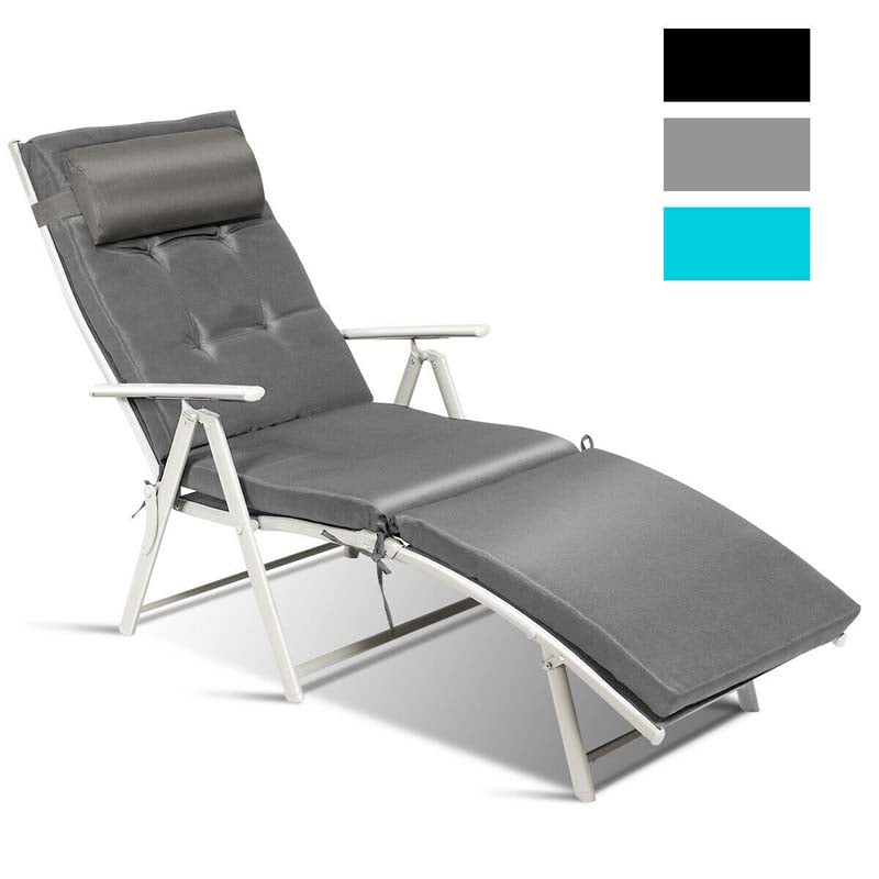 7-Position Folding Outdoor Chaise Lounge Chair, Lightweight Patio Pool Chair Sun Lounger with Cushion & Pillow