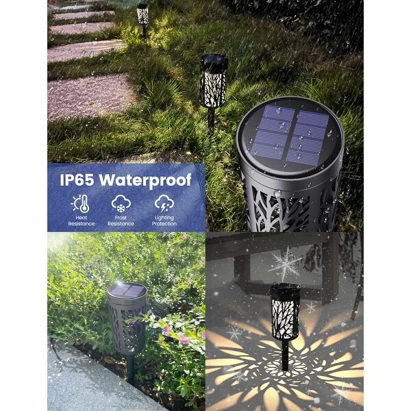 12 in. Black Solar Power Integrated LED Waterproof Path Light 3000K Warm White (2-Pack)