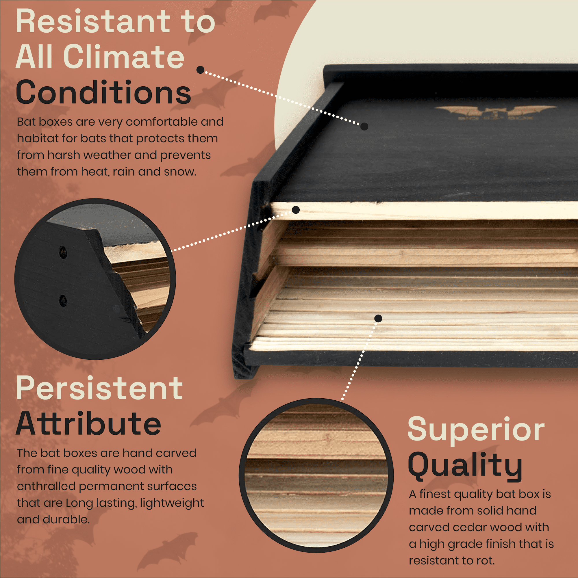 BIGBATBOX -Bat Houses for outdoors - With our proven Bat Box design, you are almost guaranteed to attract bats! Now you too can watch bats swooping in your backyard, cleaning up on your mosquitos