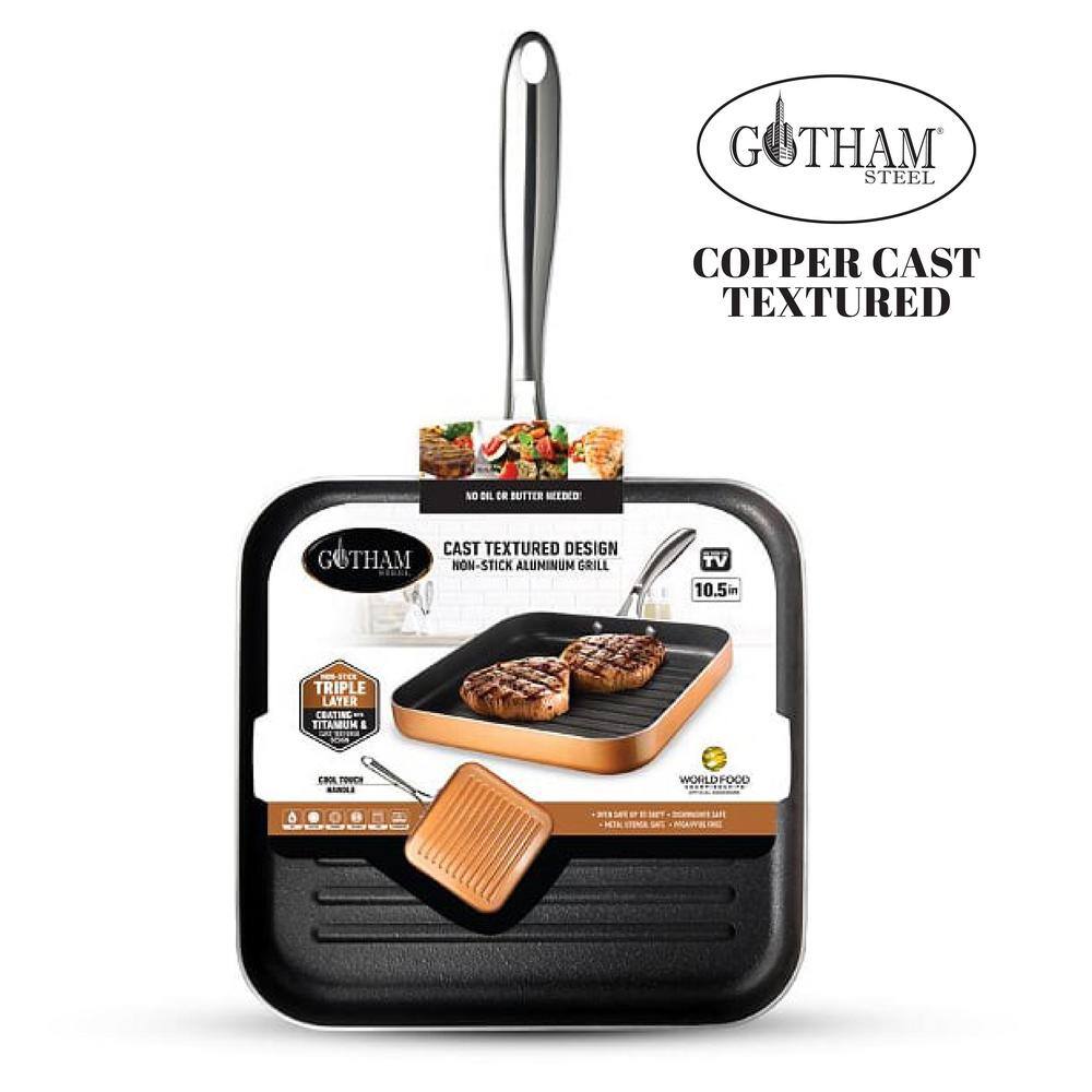 Gotham Steel 10.5 in. Copper Cast Textured Surface Aluminum Non-Stick Grill Pan 2996