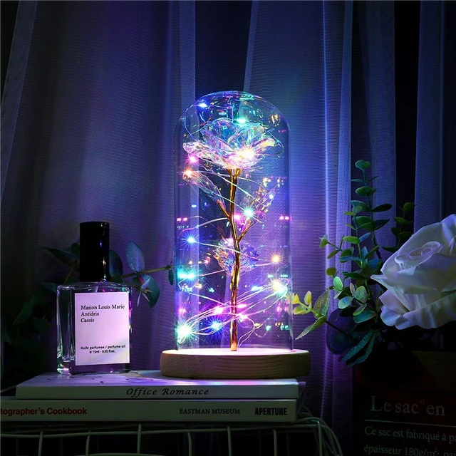 Galaxy Rose Led Fairy Lamp |  Rose Gold Flower |Galaxy Rose Glass