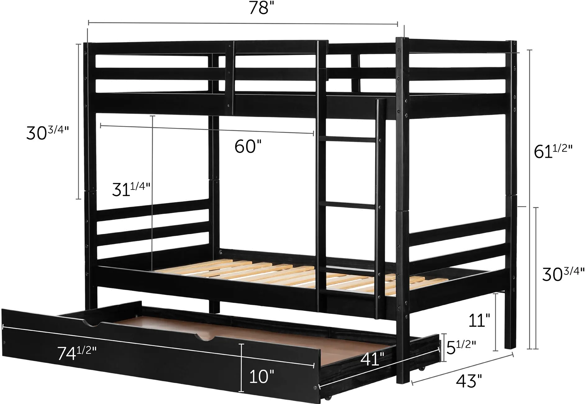 Fakto Black Twin Bunk Beds with Trundle - South Shore