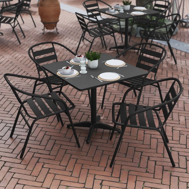 Flash Furniture Lila 31 5 x27 x27 Square Aluminum Indoor outdoor Table Set With 4 Slat Back Chairs