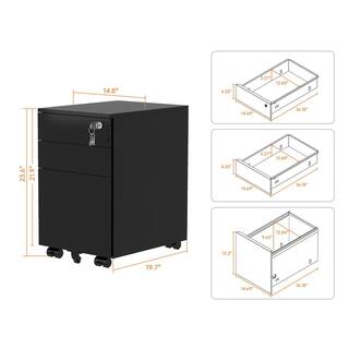 Silverpark Black-02 3-Drawer Metal Mobile Pedestal File Cabinet HNSBRA211123011