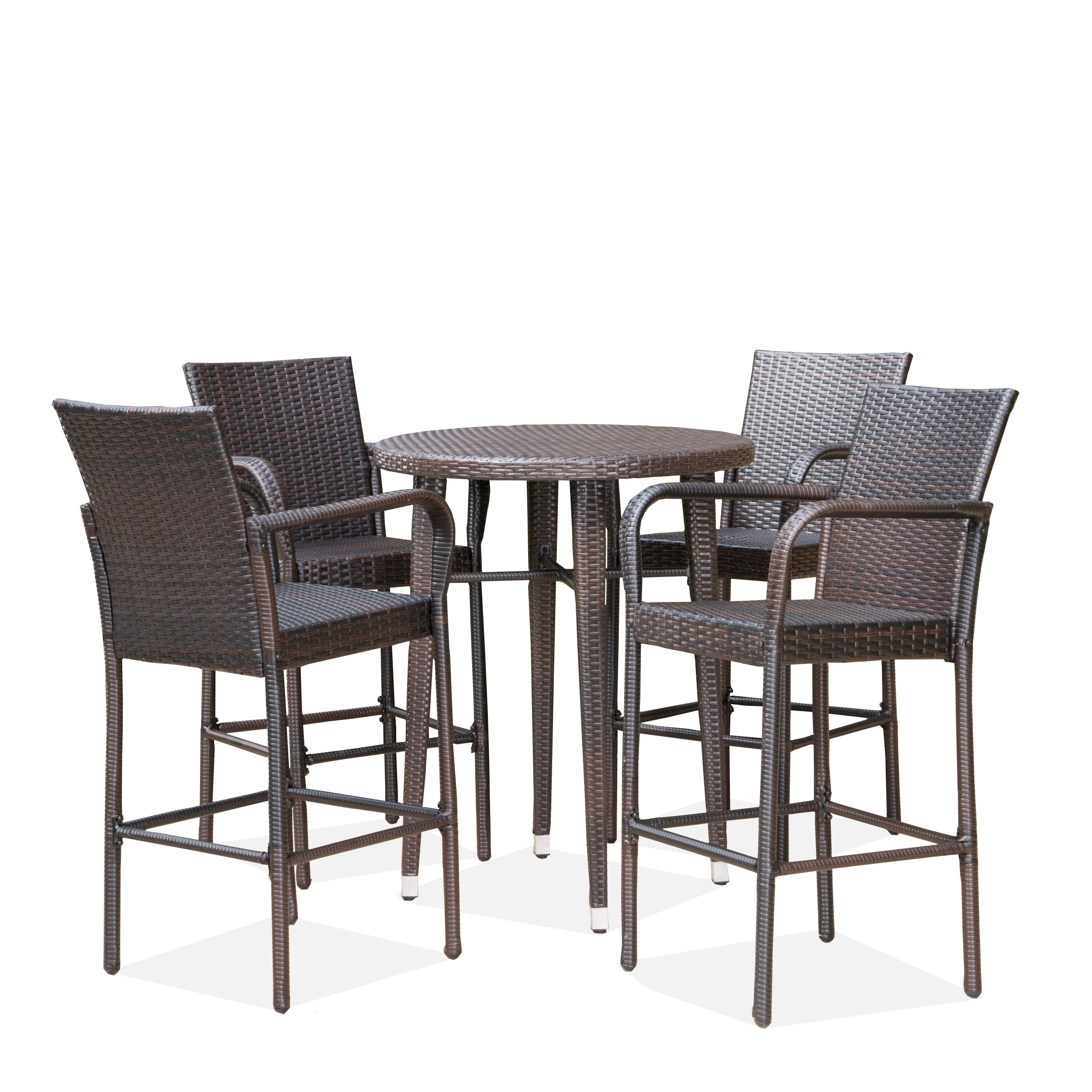 Patricia Outdoor 5 Piece Multi-brown Wicker Round Bar Table Set