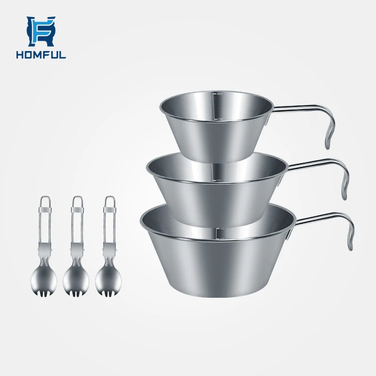 HOMFU Lightweight Stainless Steel Outdoor Camping Picnic Pot Three Piece Camping Bowl Set for Hiking