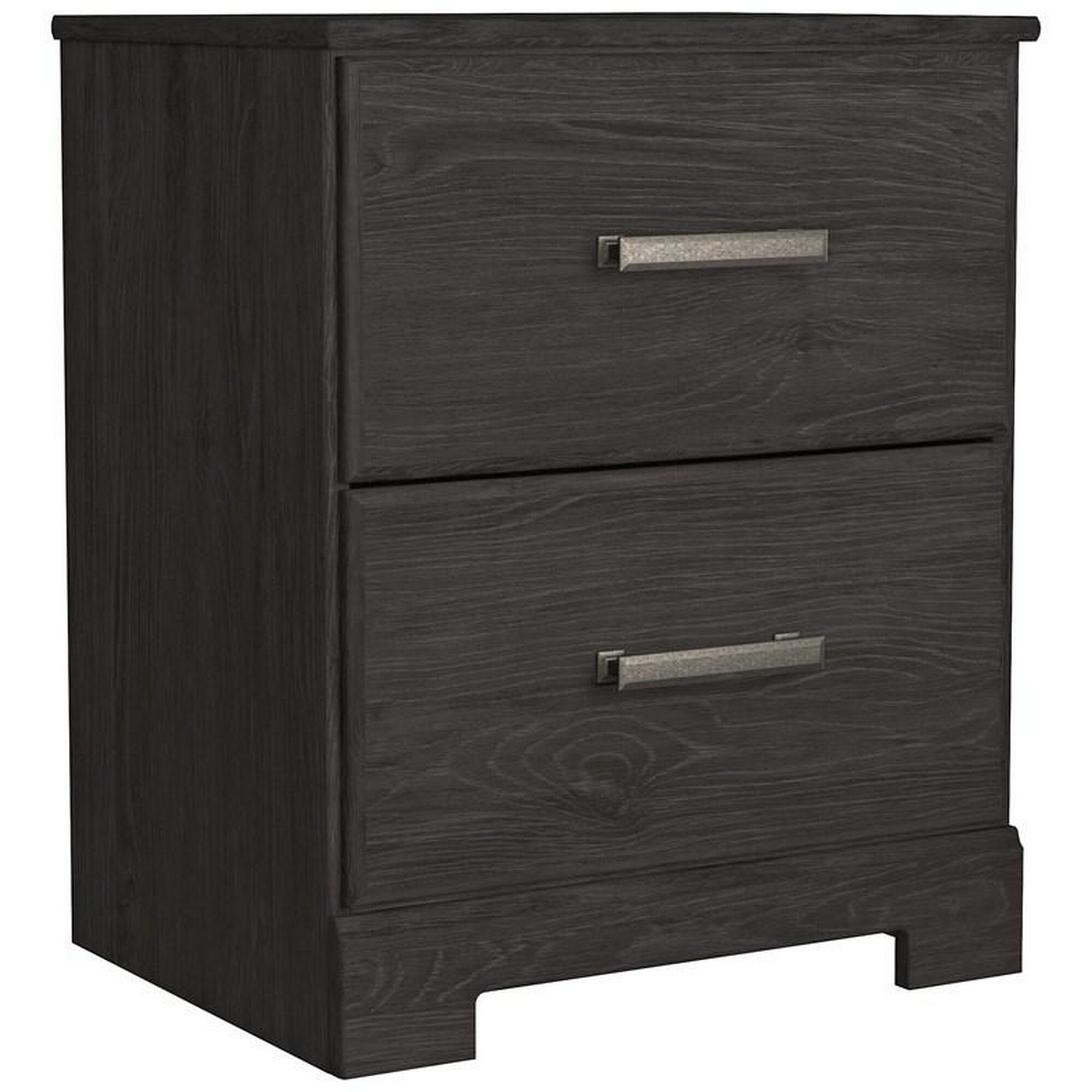 Wren 24 Inch Modern Rustic Wood Nightstand， 2 Drawers， Oak Grain， Black - - 36884125