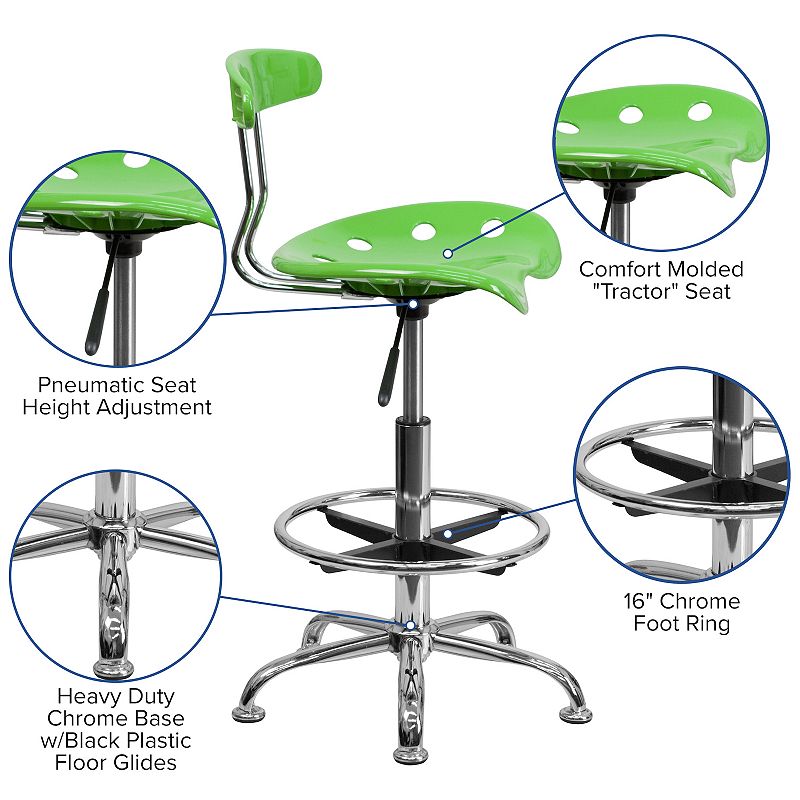 Flash Furniture Bradley Apple Green Tractor Seat Drafting Stool