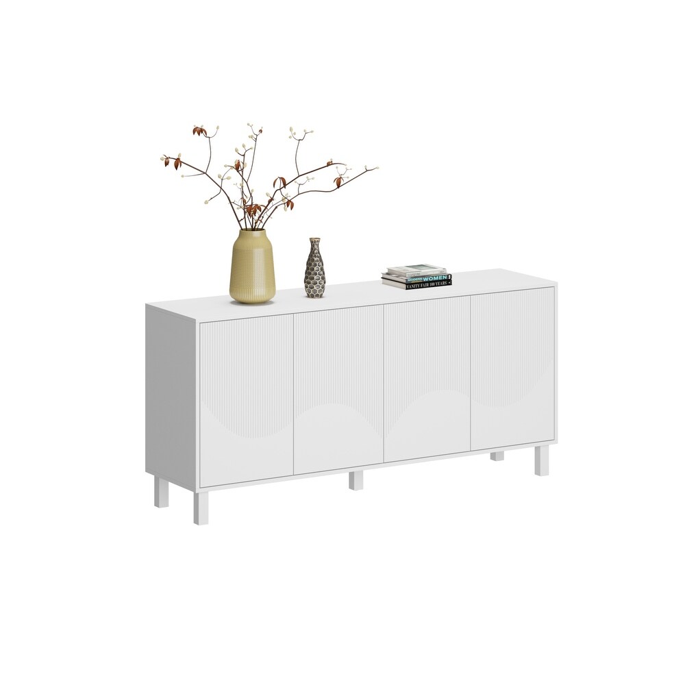 Buffet Sideboard White Floor Cabinet with Adjustable Shelves Console   63\