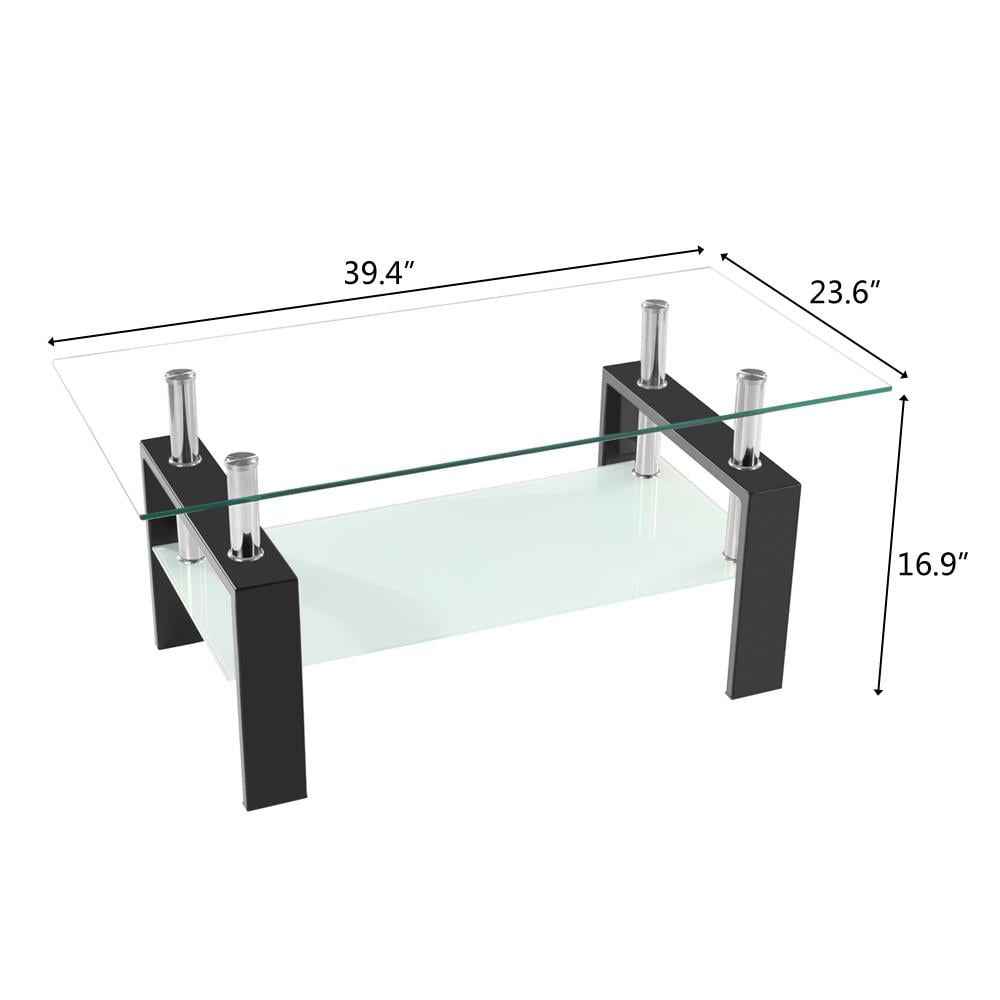 Ubesgoo Glass Double Tiers Coffee Table Rectangular Black