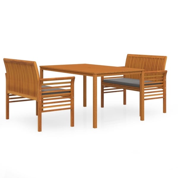 3 Piece Patio Dining Set with Cushions Solid Wood Acacia -  - 37575806