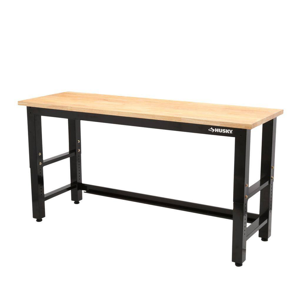 Husky 6 ft. Adjustable Height Solid Wood Top Workbench in Black for Ready to Assemble Steel Garage Storage System G7200S-US