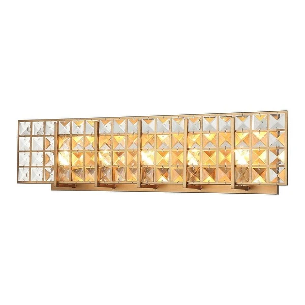 Modern Brass 5-Light Crystal Bath Vanity Lighting Wall Sconce