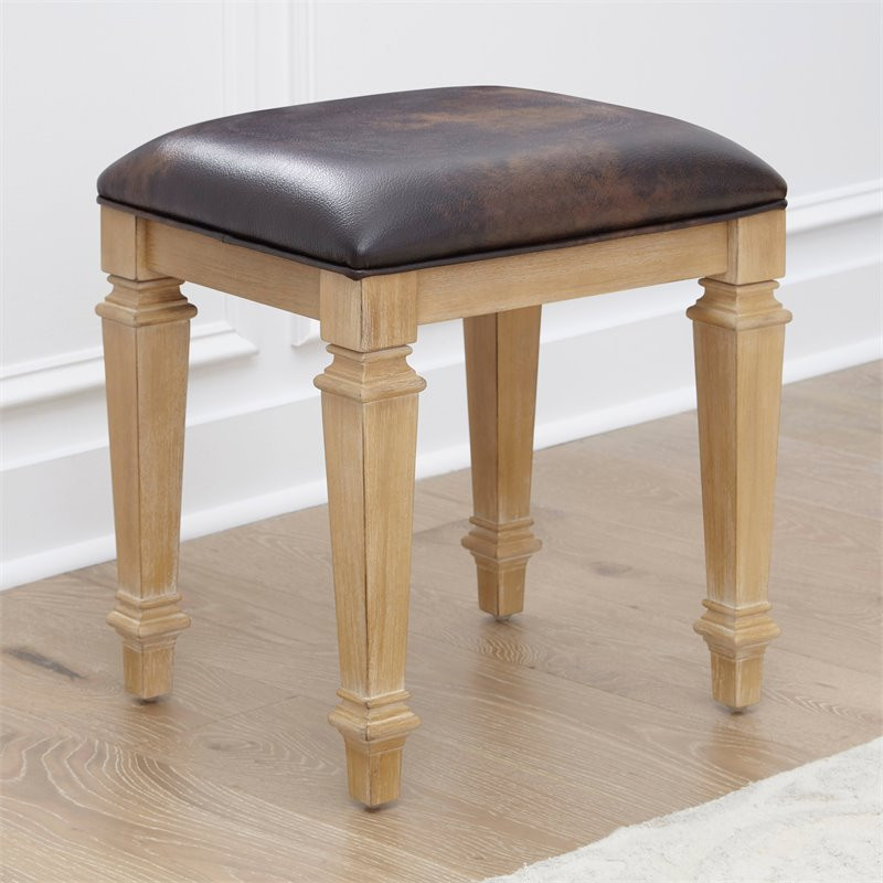 Homestyles Manor House Wood Vanity Bench in Brown   Traditional   Vanity Stools And Benches   by Homesquare  Houzz