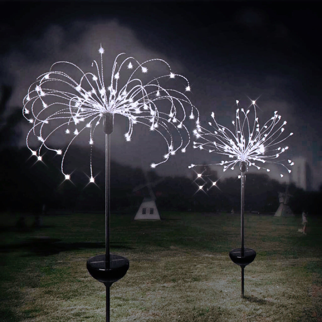 Honche Solar Fireworks Lights Outdoor Waterproof LED Garden Ground Stake Lights Starburst Lights Pathway Garden Yard Decoration Lighting(2 Packs-Cool White)