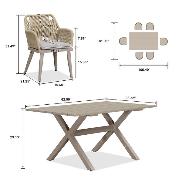 PURPLE LEAF PE Rattan Outdoor Dining Set with All Aluminum Frame