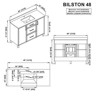 Home Decorators Collection Bilston 48 in. W x 19 in. D x 34.50 in. H Bath Vanity in White with White Engineered Stone Top Bilston 48W