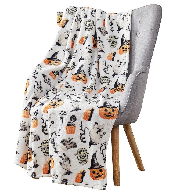 Kate Aurora Halloween Spooky Ghosts amp Frankensteins Ultra Soft amp Plush Oversized Accent Throw Blanket