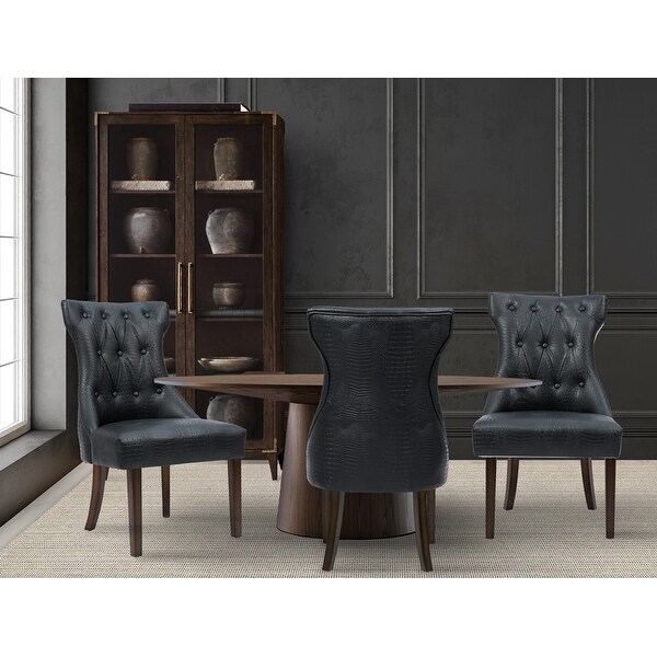 Chic Home Bronte Dining Side Chair Button Tufted PU Leather Espresso Wood Legs， Set of 2