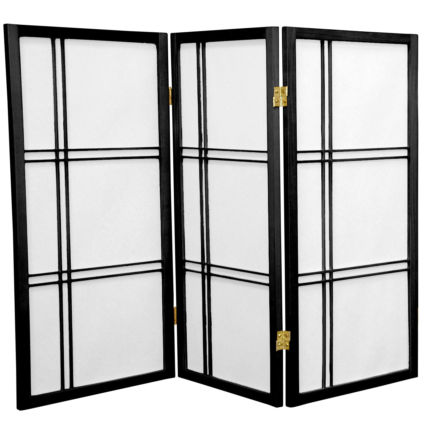 Oriental Furniture 3 Ft Tall Double Cross Shoji Screen, black, 3 panel