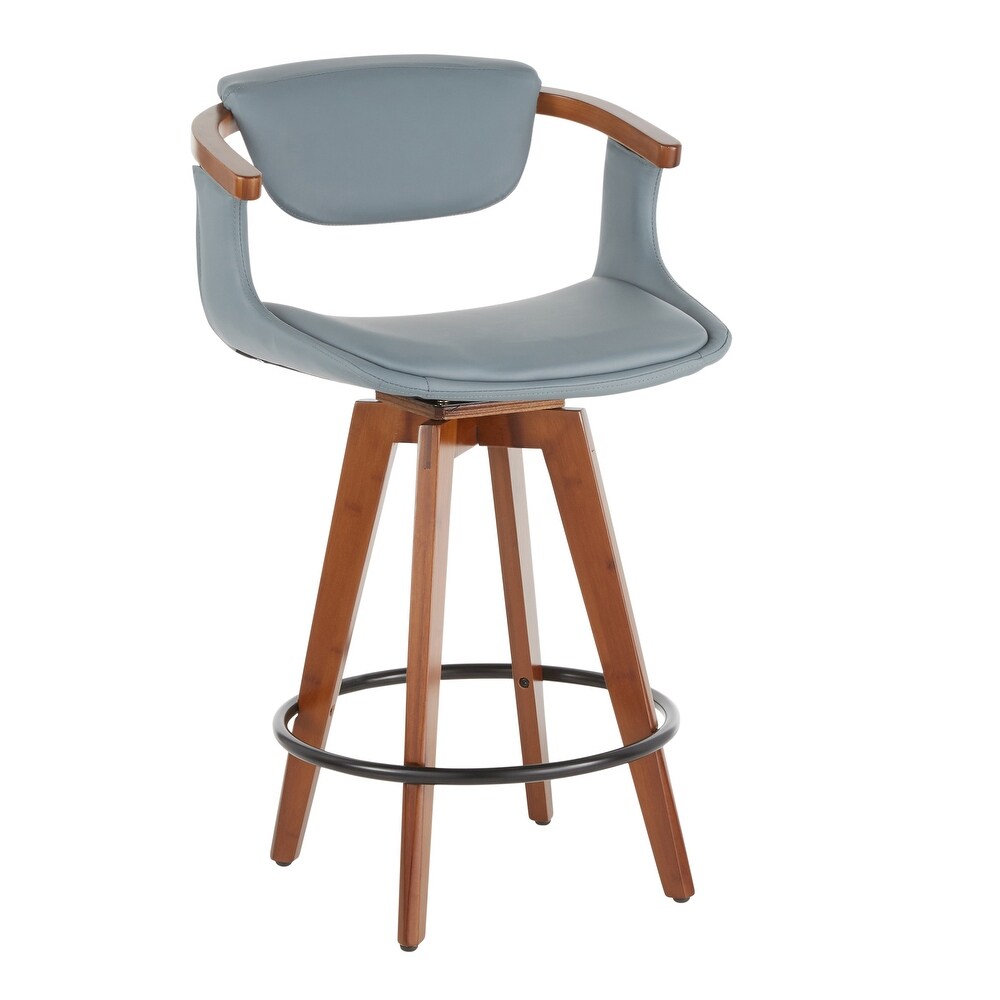 Oracle Mid Century Modern Counter Stool in Faux Leather   Walnut Wood   N/A