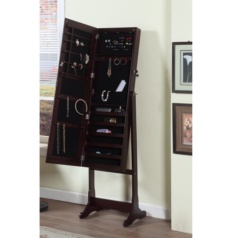 Artiva USA 63 in. Freestanding Full body Walnut Mirror w/ Interior LED Jewelry Armoire