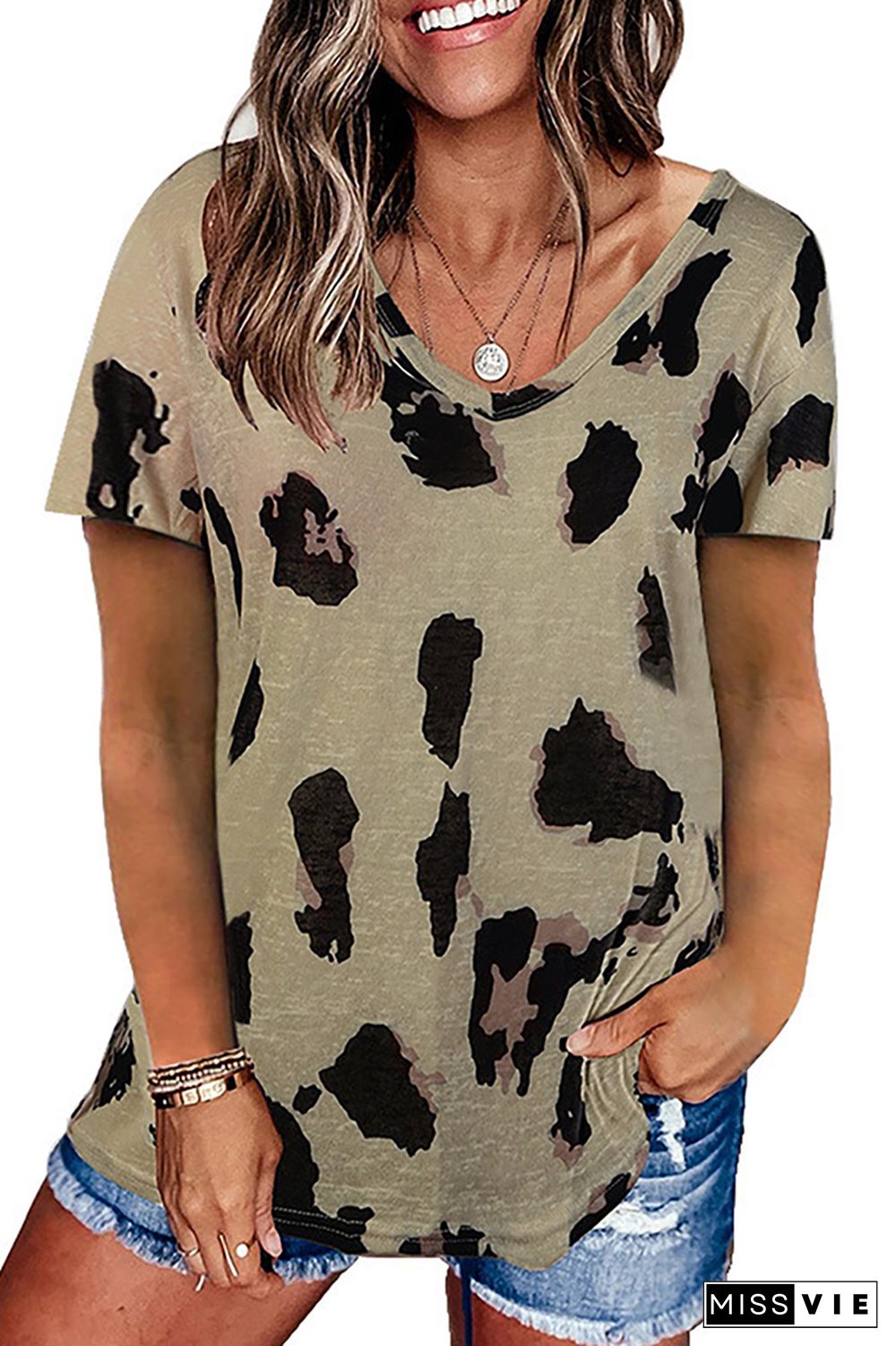 Leopard Printed Casual Loose Short Sleeve T-shirt