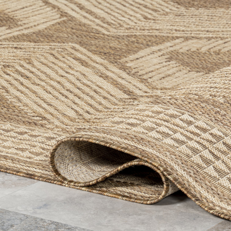 Kendall Geometric Indoor / Outdoor Patio Area Rug in Tan