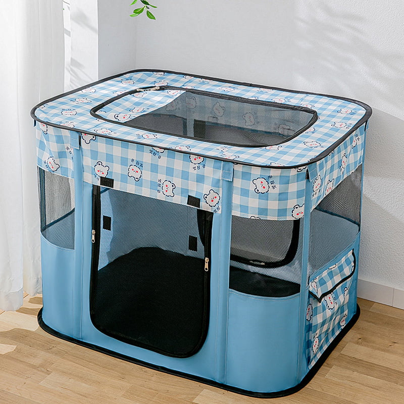 Door Folding Pet Crate Cage Cat Carrier Dog Cat Kennel ，ZBH，Blule