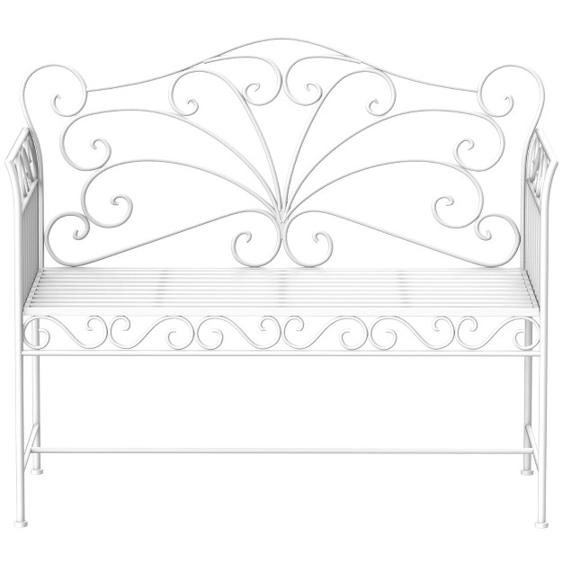 Antique style Outdoor Patio Garden Bench Metal Loveseat With Ivy Pattern On The Backrest Cream White