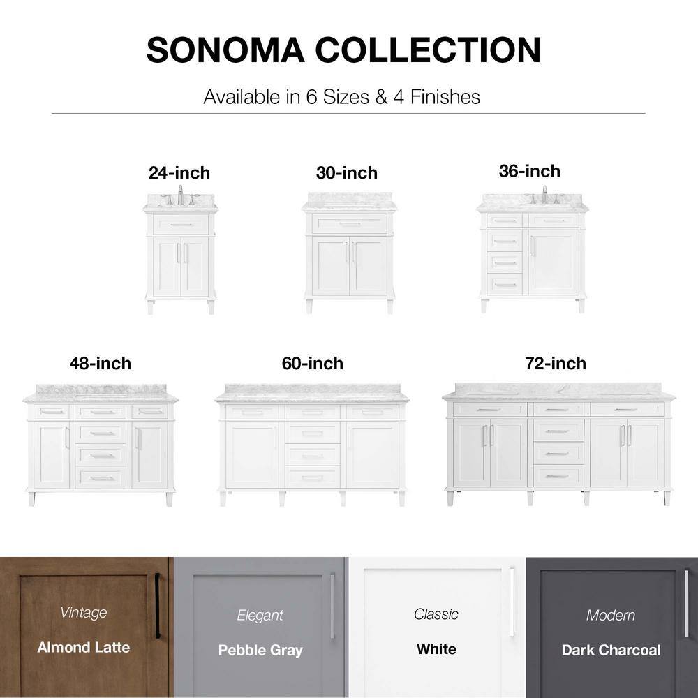 Home Decorators Collection Sonoma 60 in. W x 22 in. D x 34 in H Bath Vanity in White with White Carrara Marble Top 8105300410