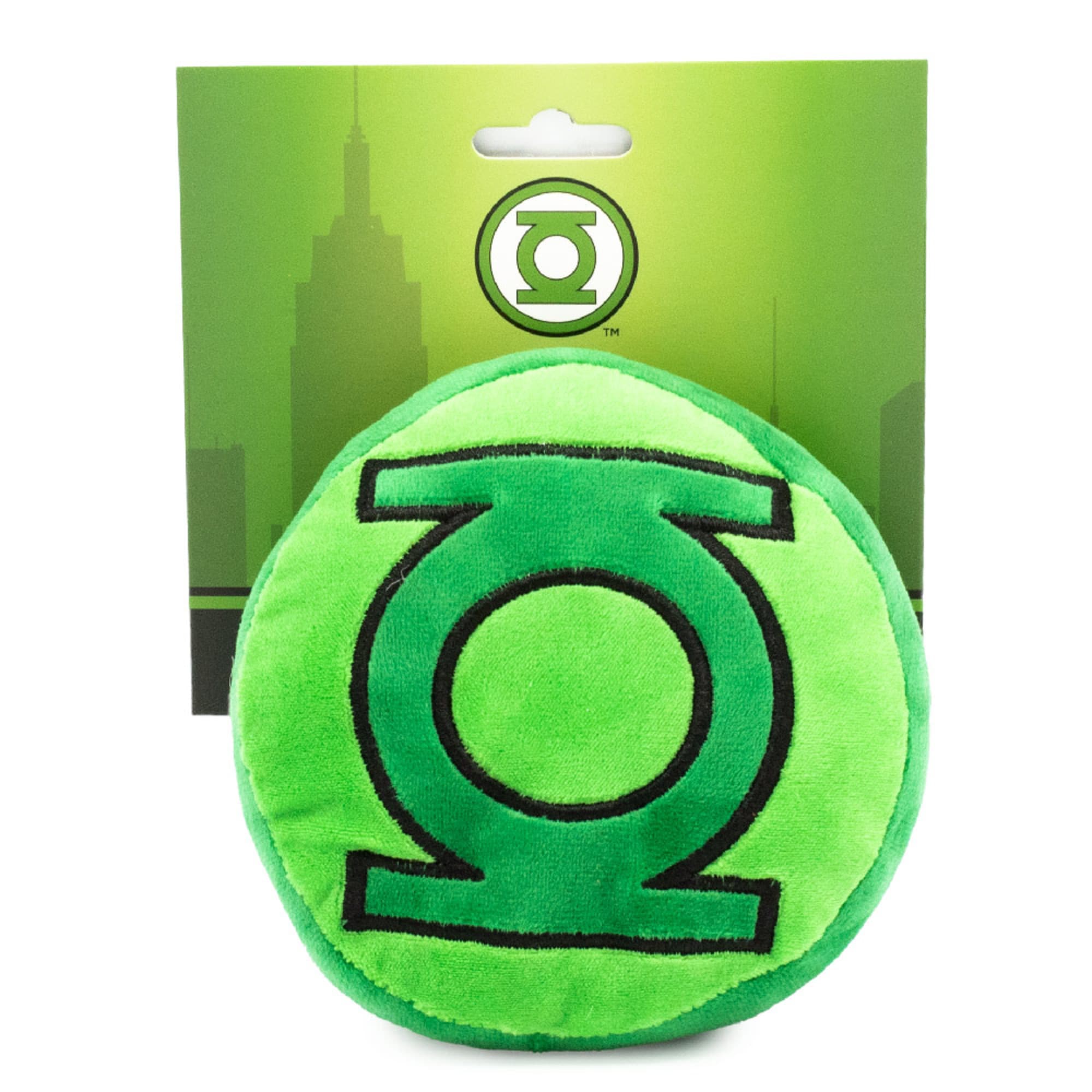 Buckle-Down Green DC Comics Lantern Logo Round Plush Squeaker Dog Toy， X-Small