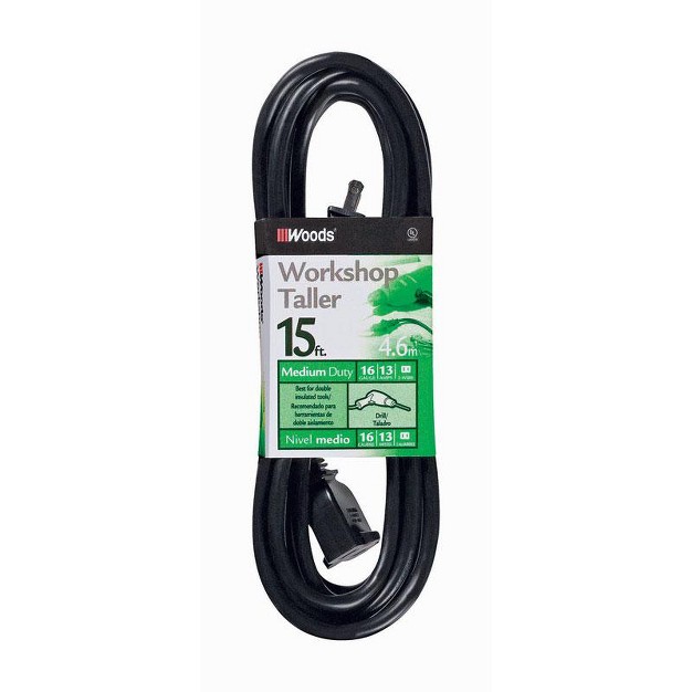 Woods Indoor Or Outdoor 15 Ft L Black Extension Cord 16 2