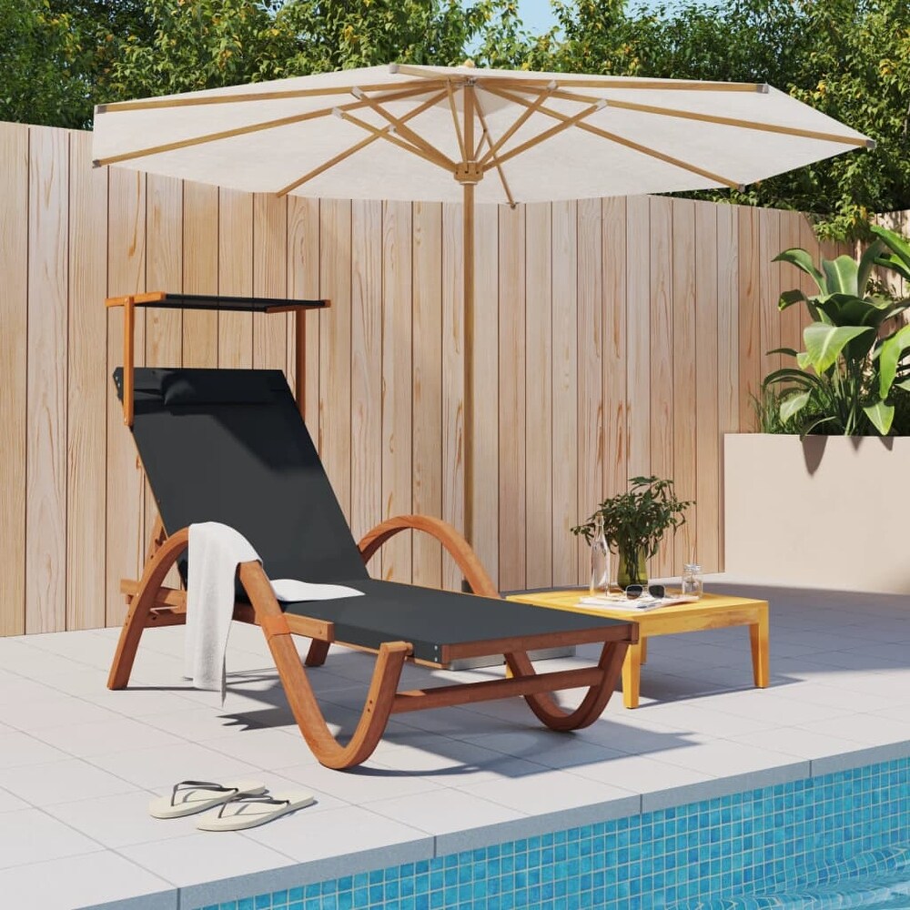 vidaXL Sun Lounger with Canopy Textilene and Solid Wood Poplar   (70.1\