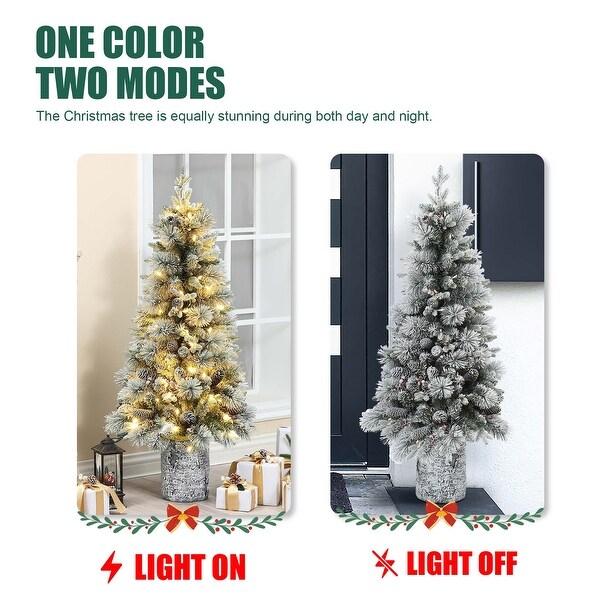 4Ft PreLit Green Flocked Potted Artificial Christmas Tree