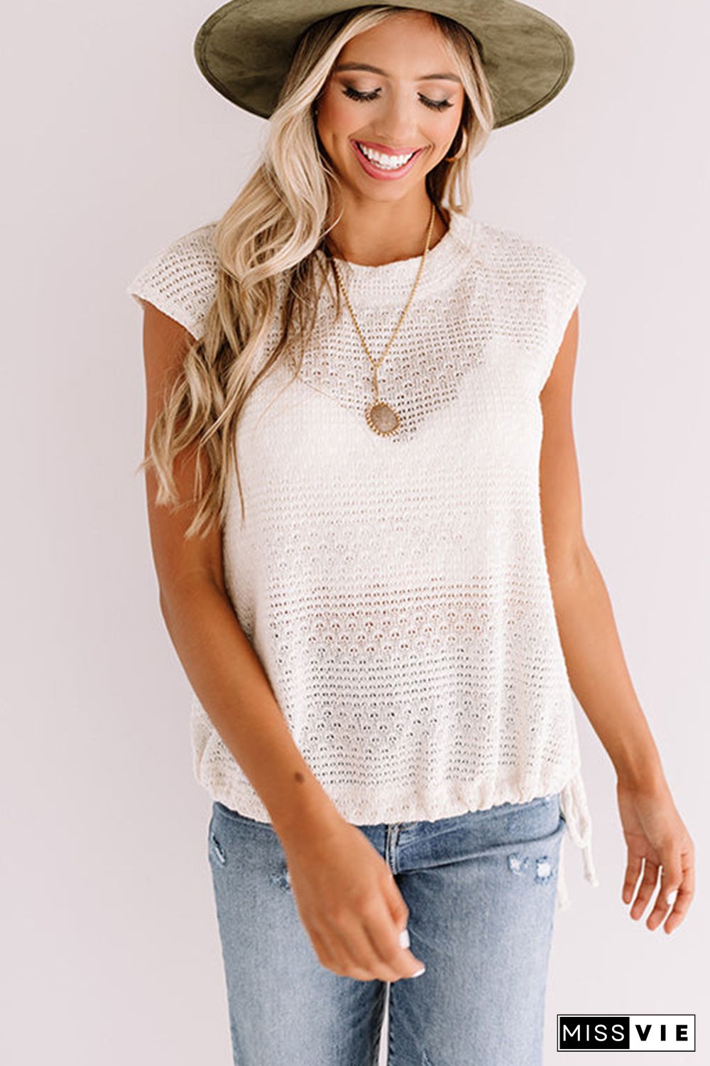 White Side Drawstring Knitted Tank Top