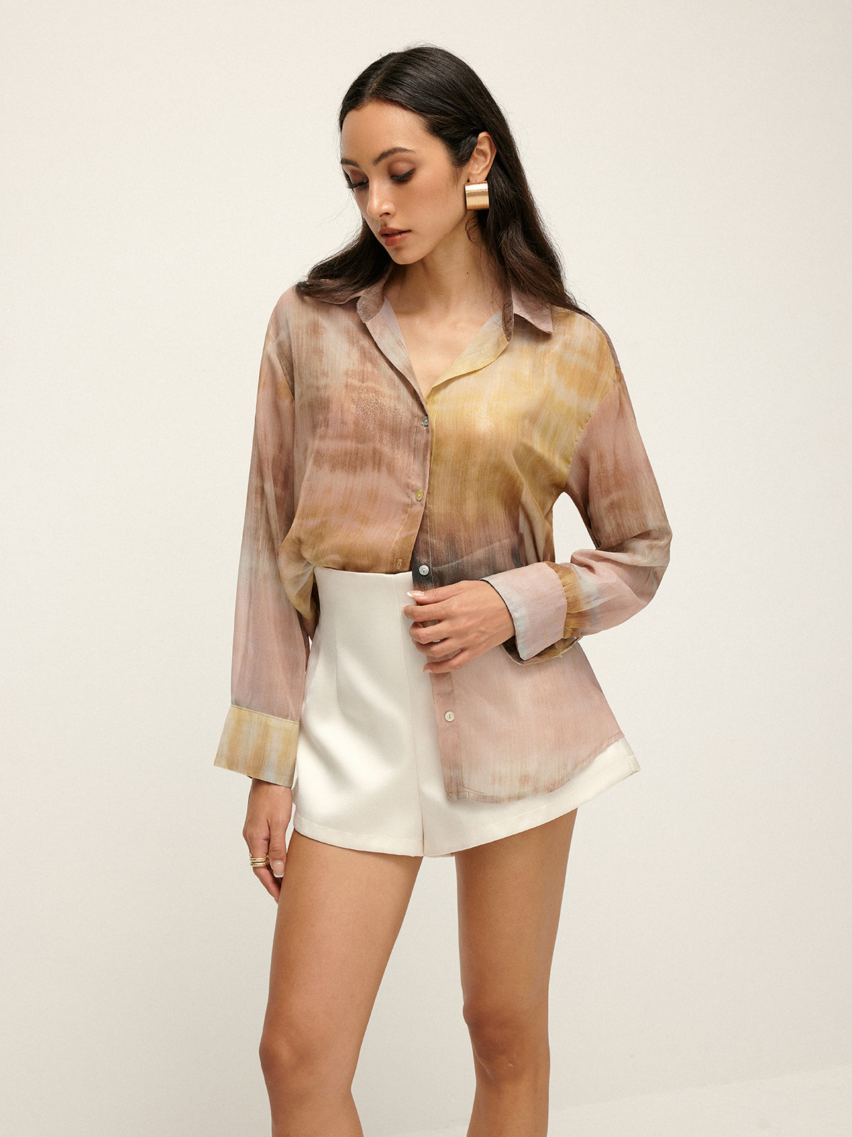 Marbling Lapel Thin Shirt