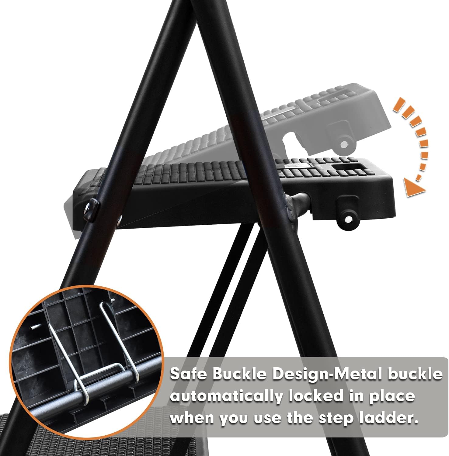 3 Step Ladder, Folding Step Stool with Wide Anti-Slip Pedal, 500lbs Sturdy Steel Ladder, Convenient Handgrip, Lightweight, Portable Steel Step Stool, Black