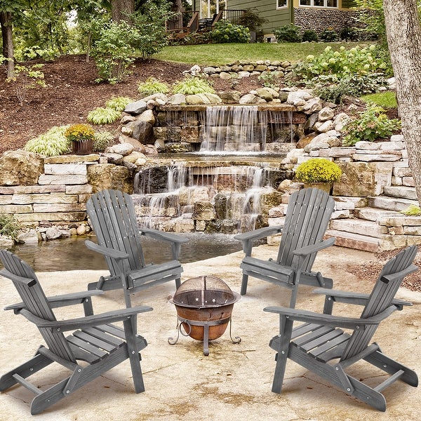 2 Piece Wooden Folding Adirondack Chair，For Outdoor - Overstock - 37594472