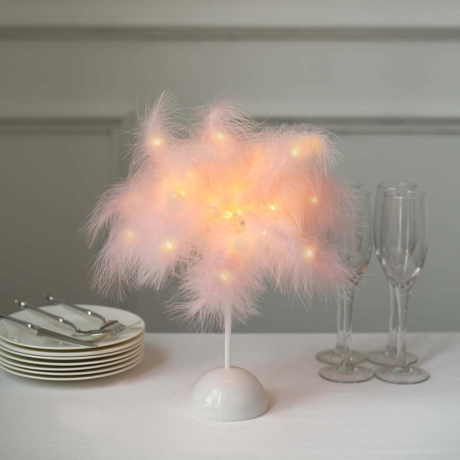 LED Blush Feather Table Lamp Desk Light, Battery Operated Cordless Wedding Centerpiece 15