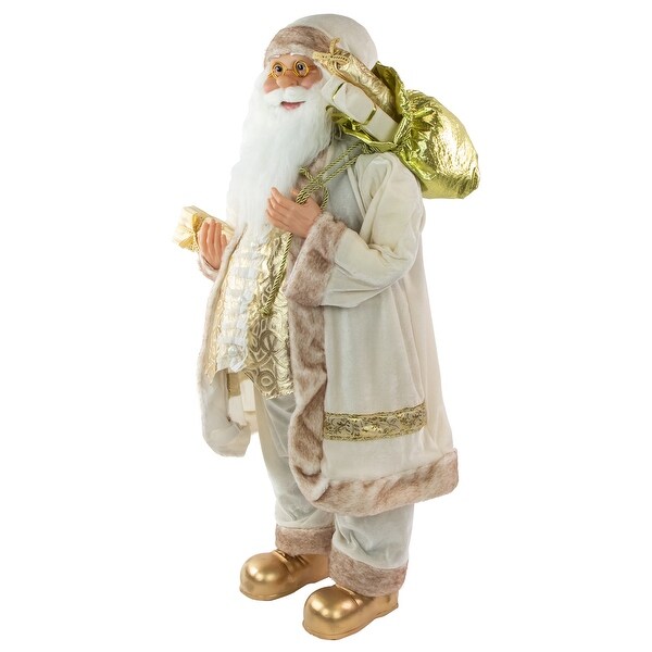 36 Winter White and Ivory Santa Claus with Gift Bag Christmas Figure