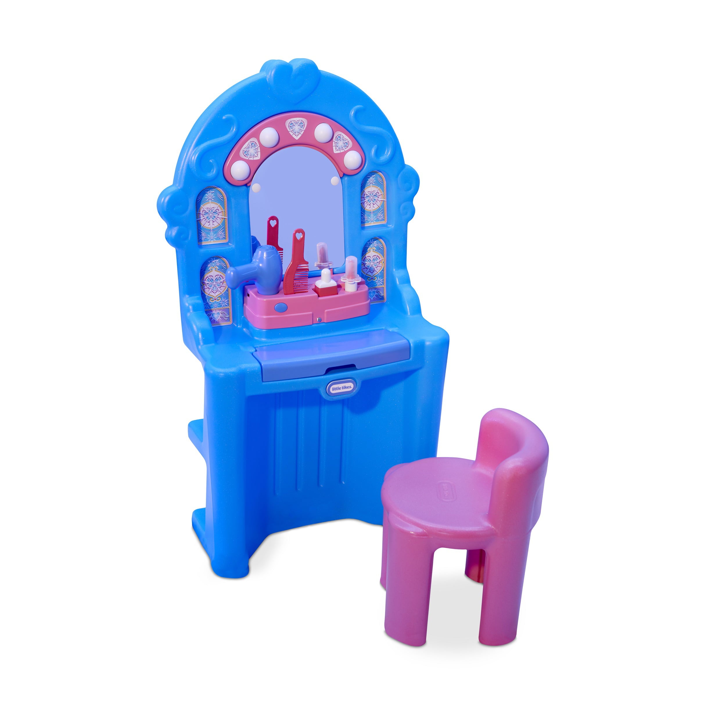 Little Tikes Ice Princess Magic Mirror Toy Vanity Table and Chair with Lights， Sounds and Pretend Play Toy Beauty Accessories- For Kids Toddlers Girls Boys Ages 3 4 5+