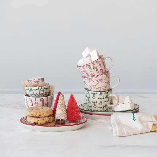 HandStamped Stoneware Nesting Bowls with Holiday Patterns，Set of 3