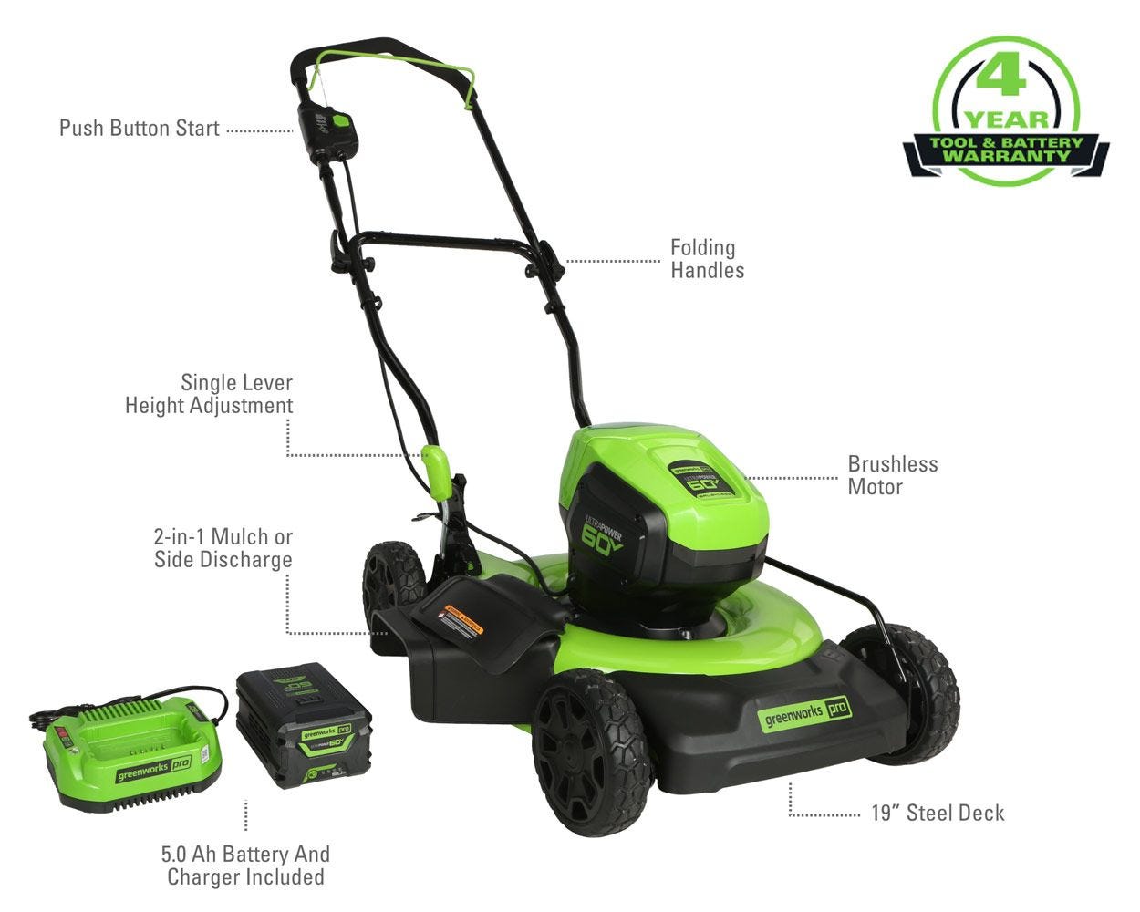 60V 19-Inch Cordless Lawn Mower | Greenworks Pro