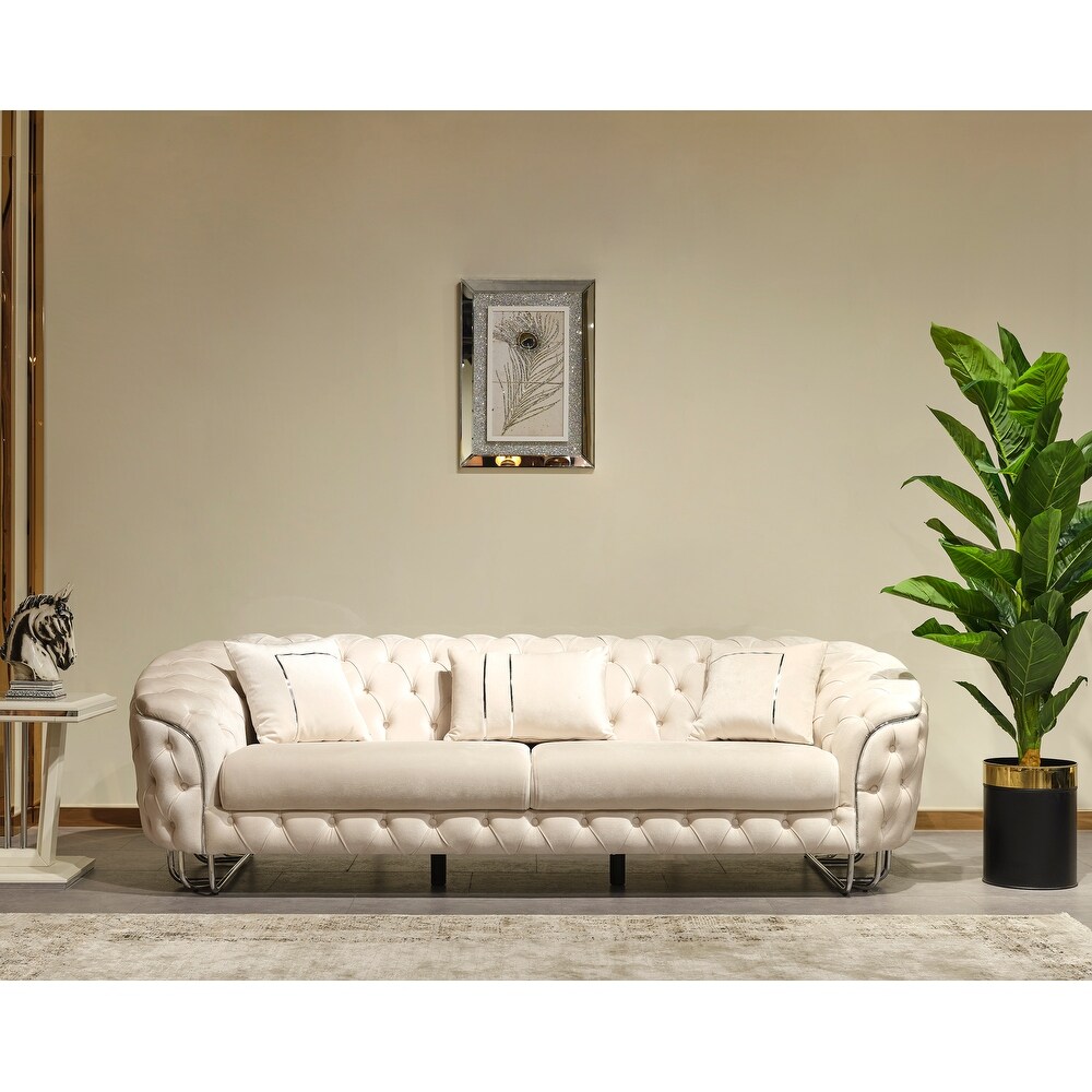 Bovna 2 piece Living Room Set Green Sofa and Cream Sofa