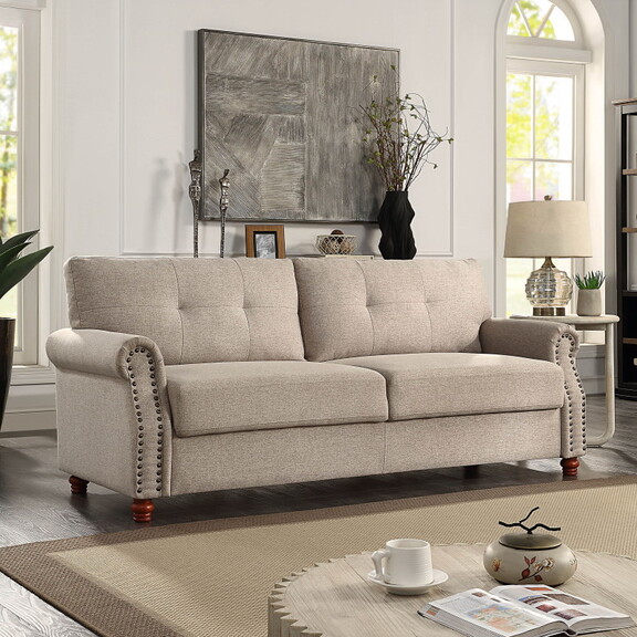 Linen Fabric Upholstery with Storage Sofa /Tufted ...