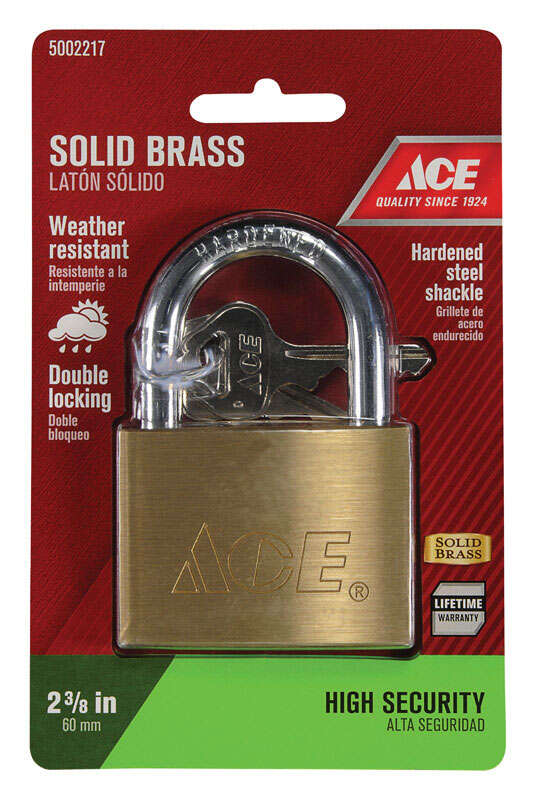 Ace 1-11/16 in. H X 2-3/8 in. W X 5/8 in. L Brass Double Locking Padlock